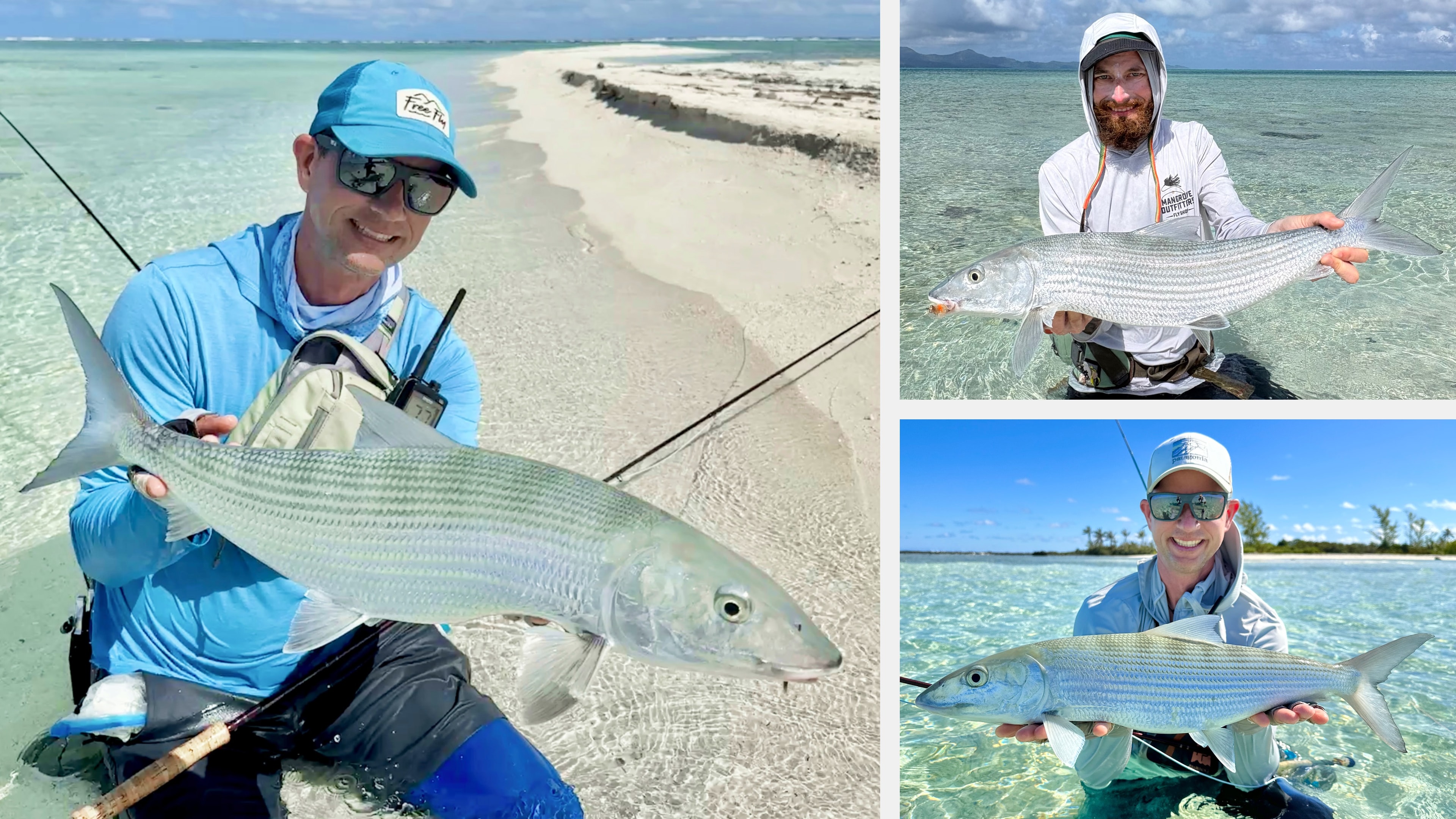 Bonefish anglers French Polynesia — guests with trophy bonefish on the flats