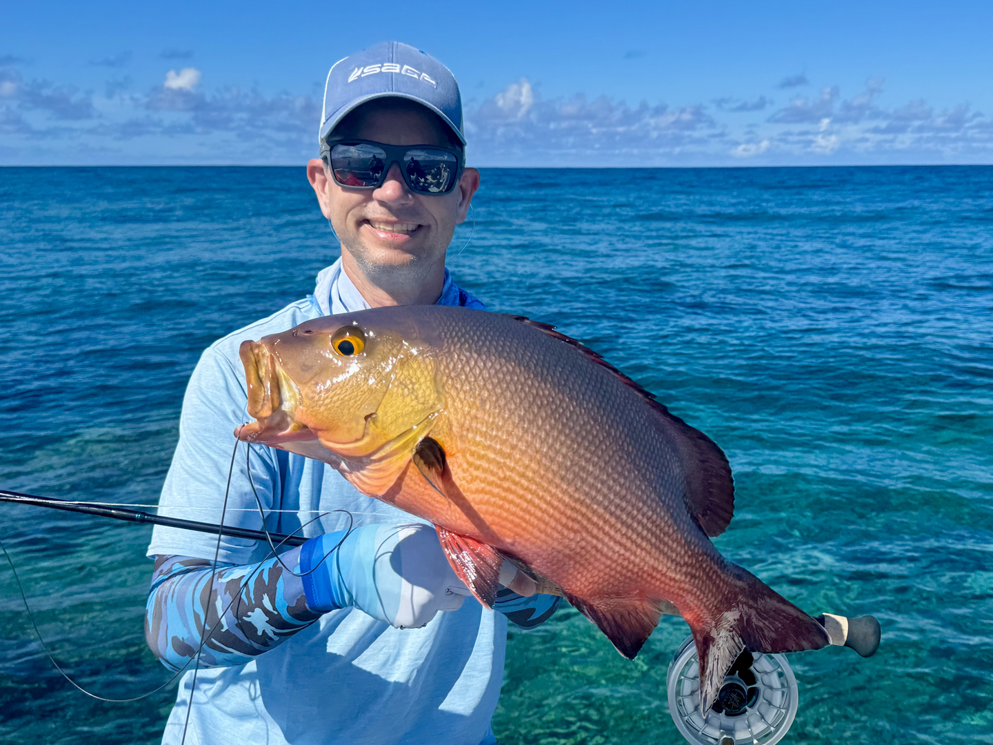 Bohar snapper on fly French Polynesia — hard-fighting red bass caught on the reef flats of the South Pacific